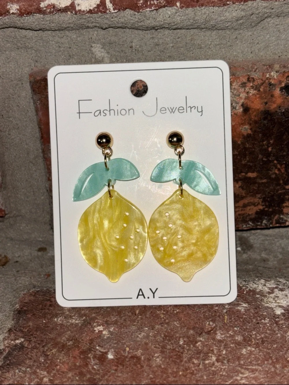 Yellow Lemon Drop Earrings with Mint Leaves - Spring Summer Jewelry